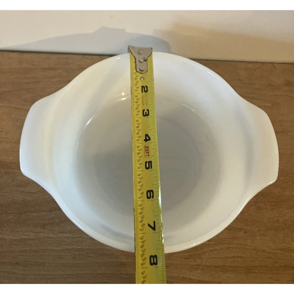 Vintage Fire King Milk Glass Round Casserole Blue Cornflower 1 QT Dish - EUC